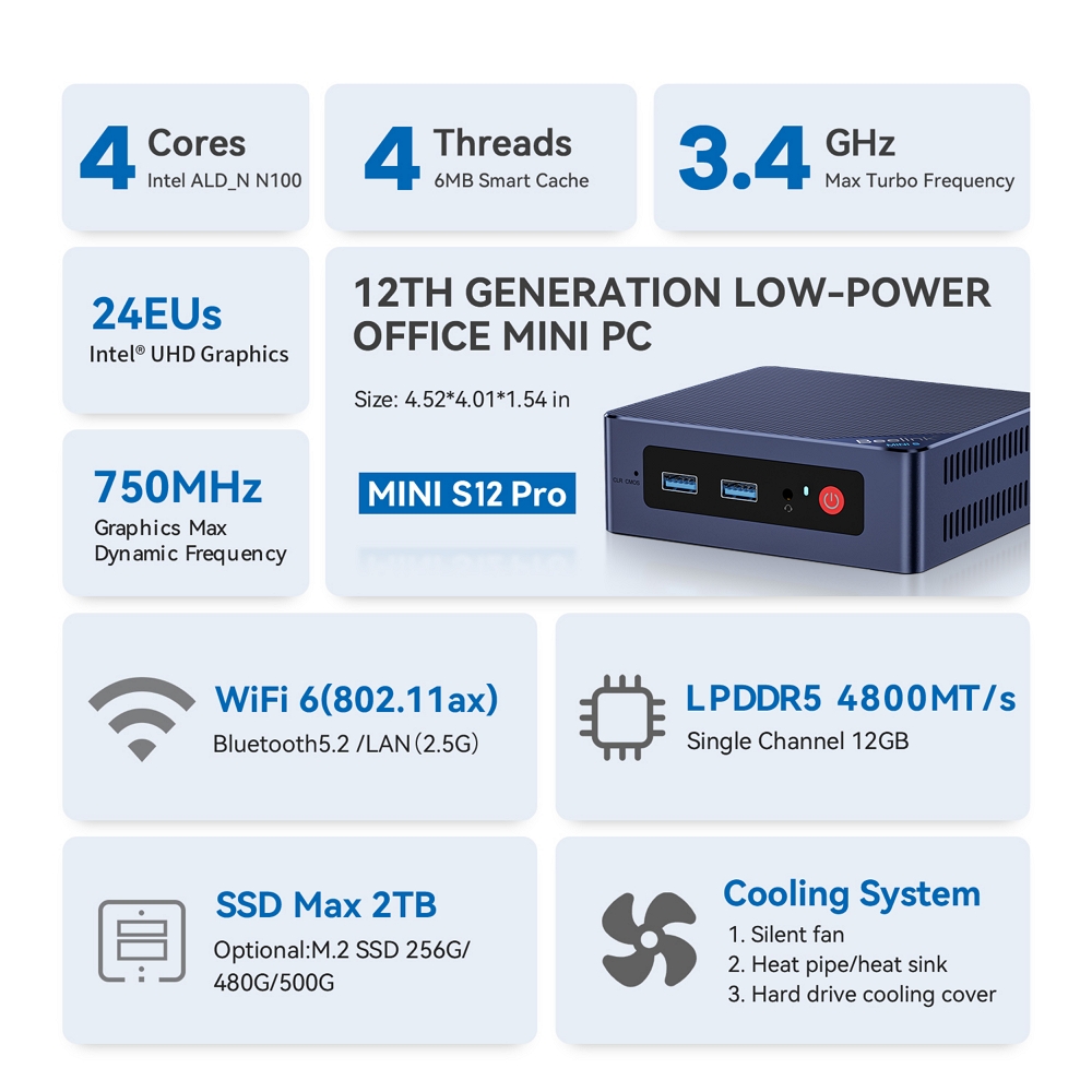 Міні ПК Beelink Mini S12 Pro на процесорі Intel N100, фото опису 2
